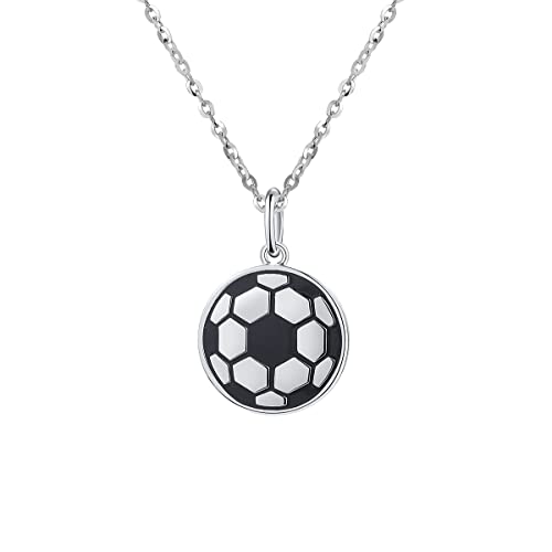 GW Halskette mit 3D Fußball Anhänger für Damen Herren Jugend Gravur Modische Schmuck Geburtstag Geschenke für Sohn Tochter Vatertagsgeschenk (Silber...