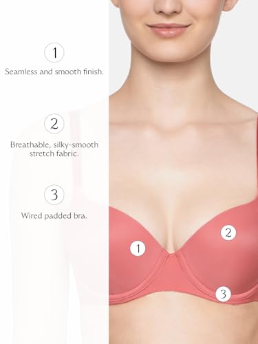 Image of Triumph T-Shirt Bra For Women Wired Padded Body Make-Up Series Seamless Everyday Lingerie Lycra Xtra Fine Breathable Fabric Second-Skin Smooth 3 /4 Cup Support Invisible Underwire Pack Of 1