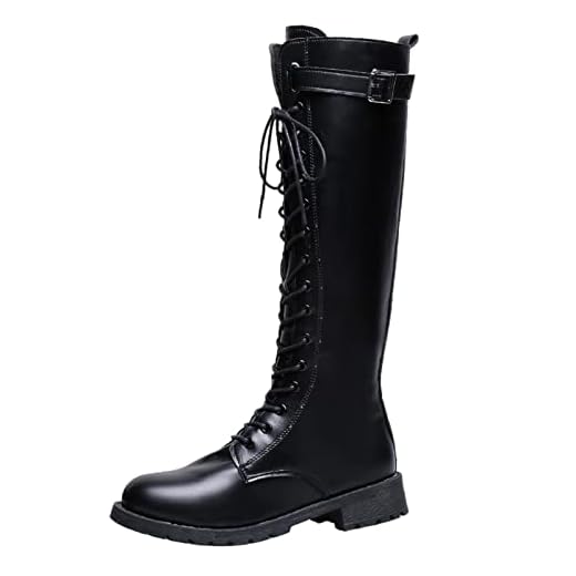 Susenstone Bottes Hautes Au Genou Pour Femmes Bottes à Talon Plate-Forme Tirer Sur Bottes D'Hiver MéTéO Automne Bottes De Cowboy Vintage Marche Chaussures Occidentales Classiques, Le Noir, 43 EU