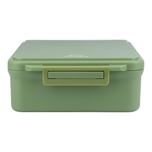 Image of Bento Mega Lunch Box with Carrying Handle 4 No-Mix Compartments | Microwave & Dishwasher Safe | for Adult, Preschool, School 1600ML /54 OZ (Green Leaves)