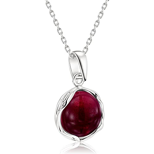 Red Garnet Necklace for Women - 12mm Round Germstone Garnet