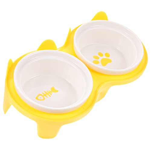 ノーブランド品 1 セット セラミック猫ボウル 犬のボウル ダブルボウルペットフィーダー 高架子猫用フードボウル 高めの猫ボウル 猫のおもちゃ 床猫ボウル 室内猫用品 床給餌ボウル セラ