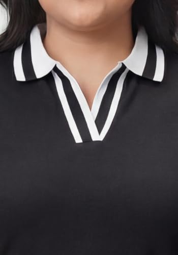 Image of Wear Your Opinion Plus Size Women Polo V Neck Stripe Collar Tshirt Top | Half Sleeve
