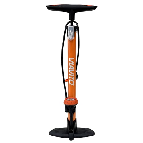 VIAVITO Bomba de pie para bicicleta con manómetro para inflables, bomba de aire multifuncional, inflador de neumáticos de alta presión para válvulas Presta, Schrader y Dunlop, 11 bar/160 PSI