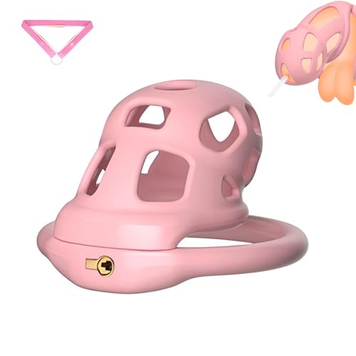 Peniskäfig aus Silikon Chastity Cage Männer mit Verstecktem Schloss und 4 ABS-Ringen Leichter und Atmungsaktiver Rosa Keuschheitskäfig Herren mit Gürtel zum Bondage des Penis (S)