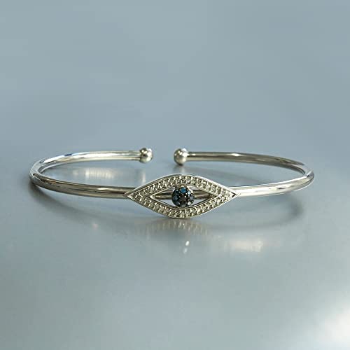 Timeless Love 1/6 CTTW Blue & Black Diamond Evil Eye 6.5" Flexible Bangle Bracelet Set in Sterling Silver, Dainty Jewelry for Women, Women’s Fashion Bracelets, Diamond Luxury Bangle for Women4