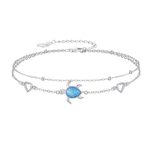 Image of 925 Sterling Silver Layered Ankle Bracelets for Women Jewelry Gifts | 925 Sterling Silver Layered Sea Turtles /Elephant /Wave Anklet Animal Bracelet Summer Ocean Beach Jewelry Gifts for Women