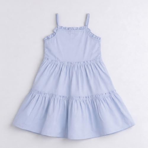 Image of The Magic Wand Kids Girls Printed Cotton Summer Dresses, Knee Length Sleeveless Casual Western Stylish One Piece Fit & Flared Frock for Beach & Vacations