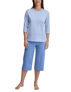 CALIDA Cotton Special 3/4-Pyjama, Schlafanzug Damen, 100% Baumwolle, hautfreundlich, weich, pflegeleicht Hydrangea Blue 48-50
