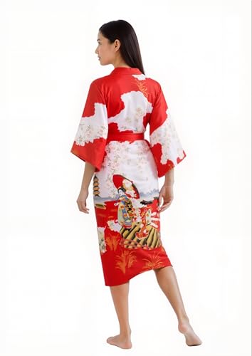 Image of PRODESIGN Kimono Robe for Women - Long Satin Sleepwear Silky Kimono Cover-Up Nightgown Japanese Bathrobe Loungewear Blouse