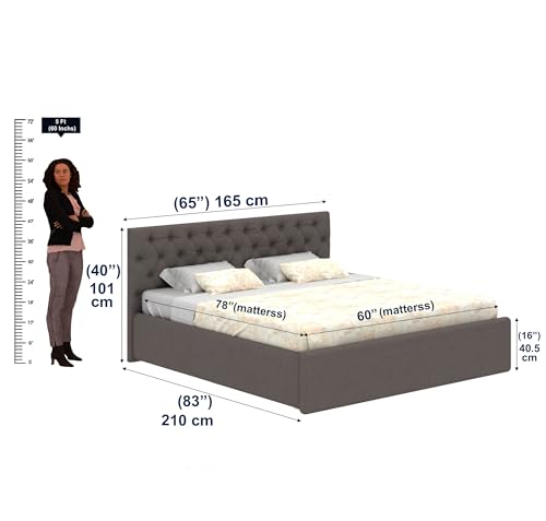 Image of Ganpati Arts Solid Sheesham Wood Upholstered Queen Size Bed with Box Storage and Tufted Headboard | Durable Wooden Double Bed Cot Palang for Bedroom, Hotels and Home Furniture (Grey-1 Year Warranty)