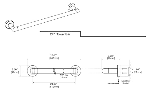 Image of Gatco 4630MX Glam Single Towel Bar, 24 Inch, Matte Black