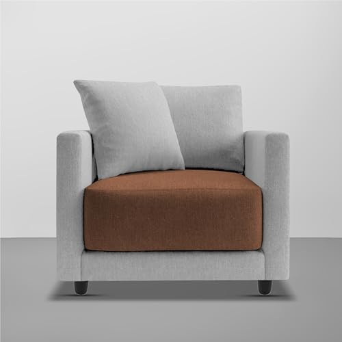 Image of Casaliving Dominic 1 Seater Sofa Set for Living Room (Brown Grey Fabric) Premium Fabric Sofa