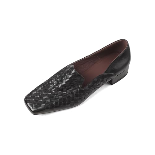 Image of TinaCus Genuine Leather Women's Square Toe Handmade Loafer Flats Shoes