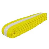 AAMA Color Belts with White Stripe for Martial Arts - Taekwondo Karate Judo - Yellow w/White Stripe - Size 0