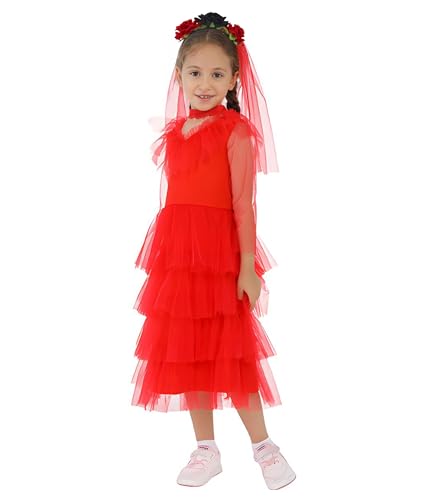 Disfraz rojo para niñas, con diadema miniatura 5
