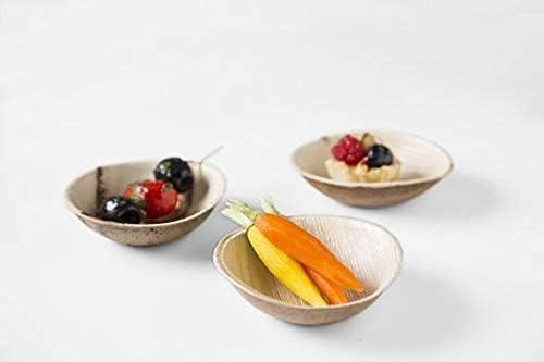 Miniatura 4 de Charity Leaf Mini tazón redondo de hoja de palma desechable de 3.5 pulgadas (25 piezas)  Como bambú  Todo natural y biodegradable  Tablas de