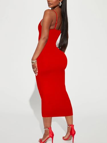 Image of Women's Midi Bodycon Tight Dress - Spaghetti Strap Summer Casual Leopard Cheeath Print Club Party Long Fitted Slip Dresses