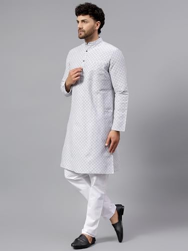 Image of LATEST CHIKAN Men's Checkered Cotton Blend Straight Kurta