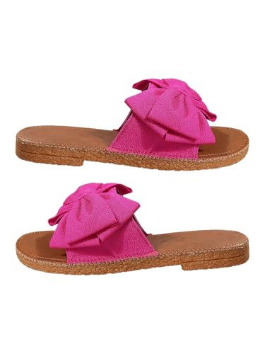 Image of GORGLITTER Women's Bow Flat Sandals Open Toe Slip On Slide Slipper Shoes | Sandals Women Comfortable, Dressy Sandal Women, Y2k Shoes, Dress Slippers for Women, Flats