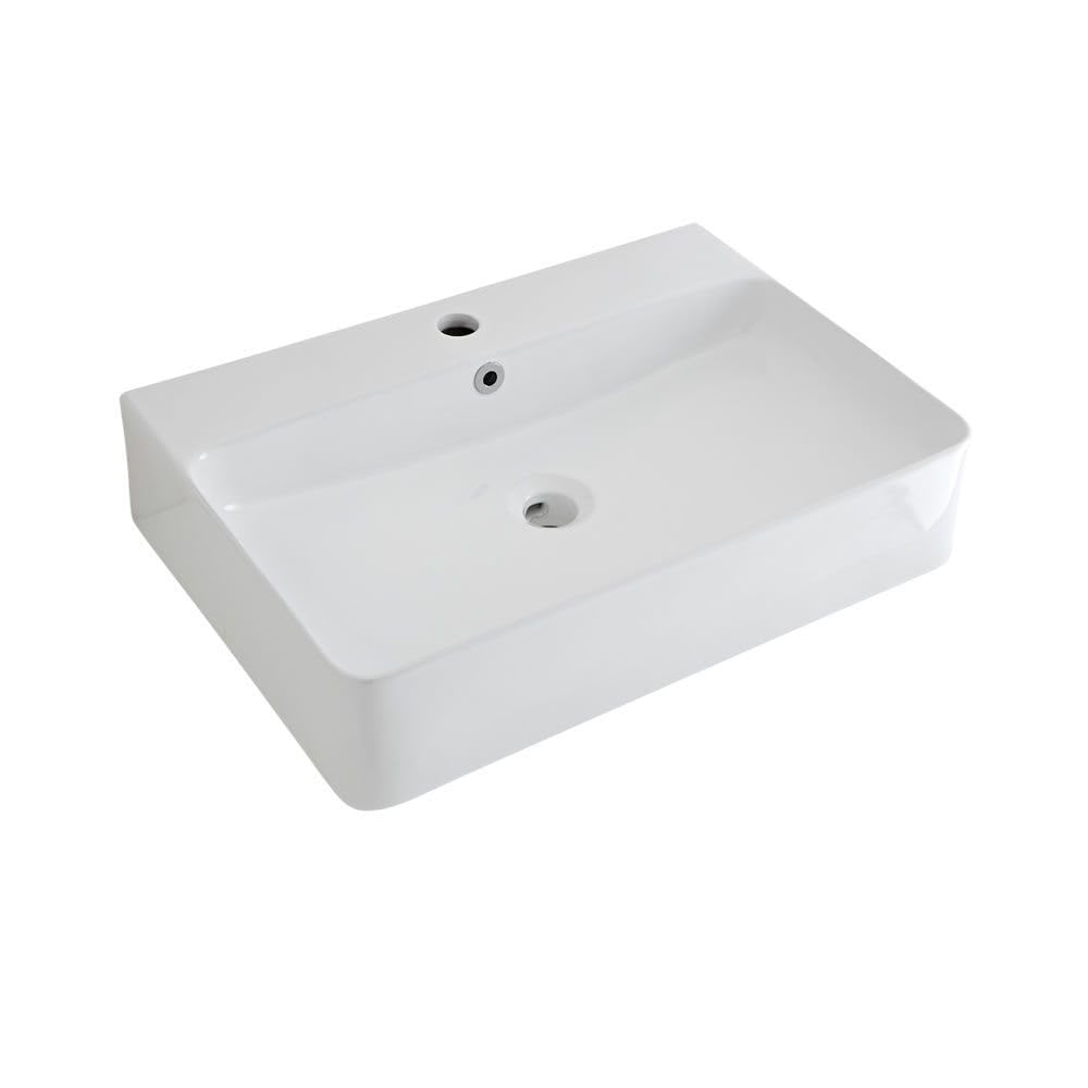 Milano Pebble Overflow Farington White Countertop Wall Hung Bathroom Basin Sink Ring - 600 X 420Mm