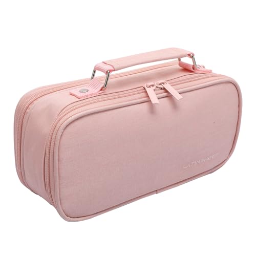 Image of WYCY Pencil Case Canvas Pencil Pouch Big Capacity Organizer with Compartmens Multifunctional Pen Box with Zipper (Pink)