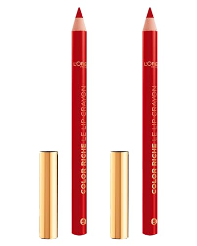 L'Oréal Paris Color Riche 300 Le Rouge Paris Lippenkonturenstift für definierte und volle Lippen, weich, langer Halt, ergonomisches Design – 2 Stifte