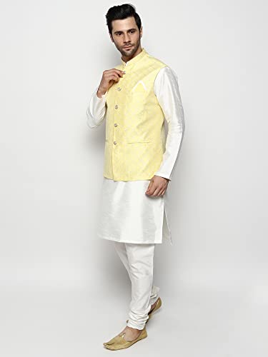 Image of Uri and MacKenzie Men's Silk Blend Kurta Churidar Pyjama with Stylish Nehru Jacket
