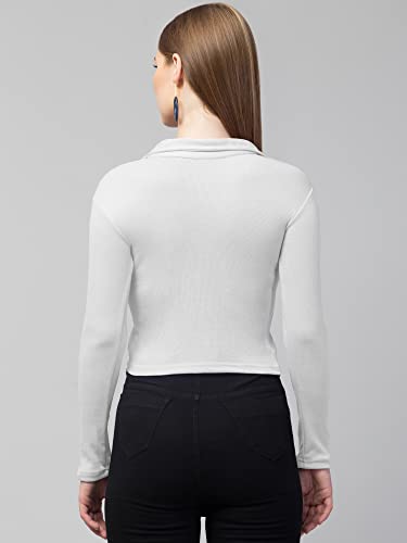 Image of Ribbed Polo Collar Full Sleeves Tops for Women