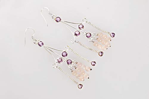 Boucles d'oreilles améthyste quartz rose harmonie poétique argent - 3