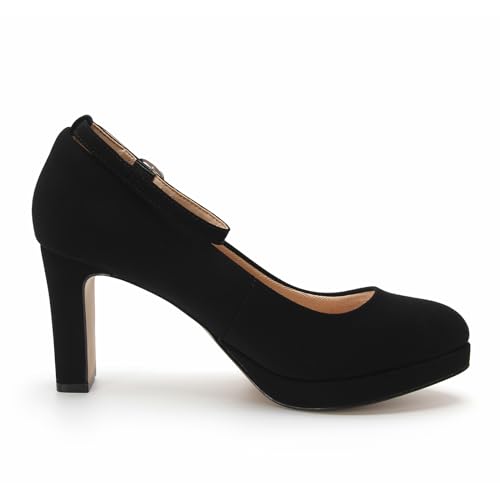 Fashions Black Heels,Vintage Women's Pumps with Adjustable Buckle,Comfortable Block Heels for Women,3.2 Inch, Womens Dress Shoes for Party, Wedding, Work2