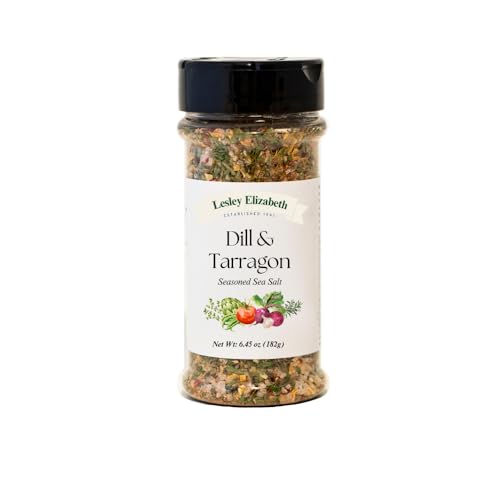 Image of Lesley Elizabeth Dill & Tarragon Seasoned Sea Salt - Gourmet Herb & All-Natural Sea Salt Blend for Fish, Poultry, Seafood & Vegetables | All-Purpose Cooking & Grill Seasoning