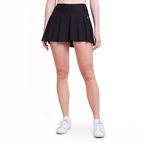 SPORTKIND Jupe-Shorts de Tennis pour Fille et Femme avec Ceinture Porte-Balle, Jupe de Sport Respirante avec Short intégré, Noir, 13 Ans Cover