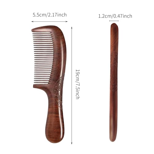 Natural Sandalwood Comb - Anti Static Wooden Comb for Women, Smooth Detangling Fine Tooth Hair Comb, Portable Travel Wood Combs for Curly & Straight Hair