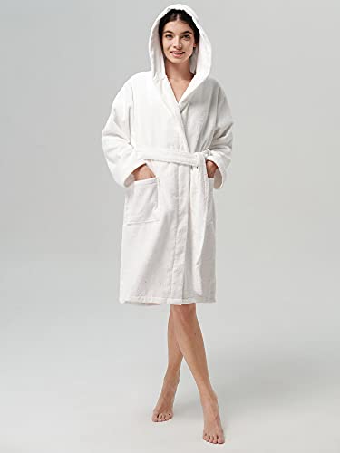 Sioro Knee Length Robes For Women Terry Cotton Bathrobe Hooded Full Length Towel Bed Robe Spa Hotel Shower Bath Soft Housecoat,White,X-Large #TOP2