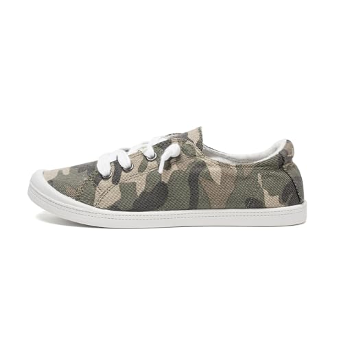 Image of FUNKYMONKEY Slip-On Canvas Sneakers for Women, Comfortable Lightweight Lace-Up Flat Casual Tennis Shoes Breathable Walking Shoes for Everyday Wear