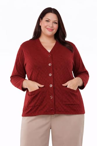 Image of Women's Warm Woolen Cardigan, Full Sleeve Knitwear, Winter Sweater with Front Pocket, Plus