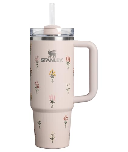 STANLEY Quencher H2.0 Tumbler with Handle and Straw | Cup Holder Compatible | Insulated Stainless Steel Cup | Mother's Day | BPA-Free | 30 oz | Rose Quartz Bouquets