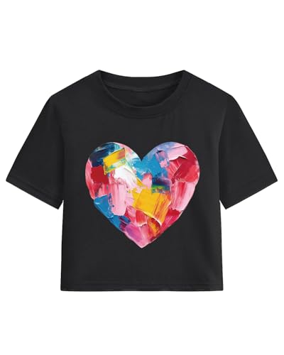 Image of Tkria Girl Crop Tops Valentine Short Sleeve Tshirt Tie Dye Heart Teen Girls Shirt Clothes 6-14 Years