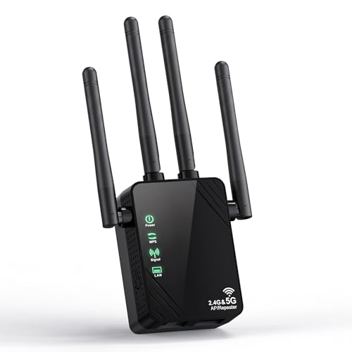 WiFi Extender Signal Booster for Home and Outdoor, Dual Band 1200Mbps Internet Extender WiFi Booster Up to 12888 Sq.ft Coverage and 105 Devices, WiFi Repeater with Ethernet Port, Easy Setup