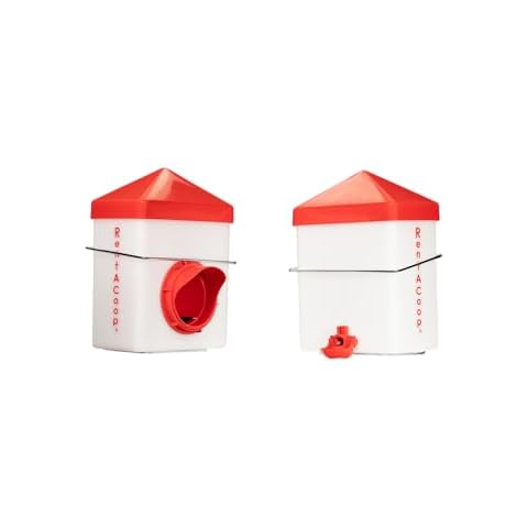 RentACoop 2.5 Pound Chick2Chicken Medium Port Feeder and 64 Ounce (2 Liter) Drinker Set for Chicks, Chickens, Quail, and Other Small Birds Cover