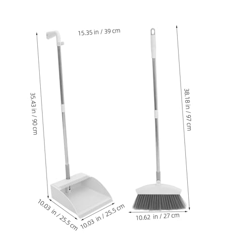 UTHCLO Aufrechter Besen und Kehrschaufel Set mit Langem Stiel Faltbar Ergonomischer Griff Weiß Praktische Haushaltsreinigung für Enge Ecken und Leichte Müllaufnahme – Bild 3