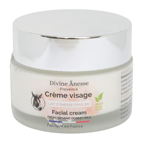 Divine Ânesse – Crème Visage – Lait d’Ânesse Frais Bio – 50 ml - Hydratante, Apaisante, Nourrissante - Tous Types de Peaux - Fabriquée en France -...