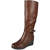 LoudLook Women Knee High Boots Extending Wedge Comfy Casual Grip Stretch Zip Winter Shoes Sizes Brown 3