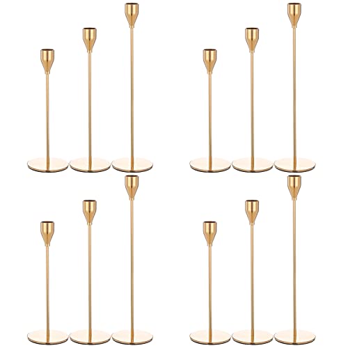 Set mit 12 goldenen Kerzenhaltern, Kegelkerzen, Kerzenständer, Vintage-Kerzenständer, passend für 3/4 Zoll Dicke Kerzen, Dekoration, Heimdekoration, Hochzeit, Candlelight-Dinner, Jubiläum