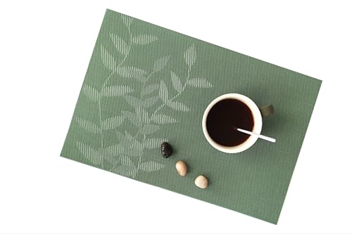 Image of Dribble PVC Placemats Set of 4 | Heat-Resistant, Washable, Waterproof Table Mats | Anti-Slip Dining Table Placemats for Kitchen & Home Decor - 45x30cm, Design -Urban Leaf