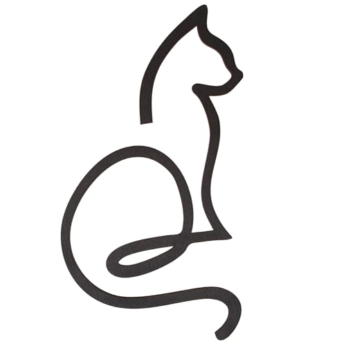 Katzen-Silhouette zum Aufhängen: Deko Katzenfigur, Dekokatze Holz, Holzfigur Innen, Katzendeko, Wanddeko Figur One Line Design, Türkranz Schild Katze, Geschenk Katzenliebhaber, Schwarz, 29 x 16,5 cm