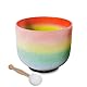 TRAYAYA 528hz C Note Root Chakra 8 Zoll Klangschale with mallet，Frosted Quartz Crystal Singing Bowl Rainbow Color