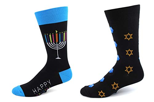 2 Pairs of Men s Menorah & Star Of David Hanukkah Holiday Socks Gift Set