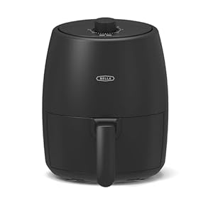 BELLA Handmatige heteluchtfriteuse-oven, 2 liter, 5-in-1 multikoker met afneembare antiaanbaklaag, vaatwasmachinebestendige crisp-schaal en mand, 1200 watt verwarmingssysteem, matzwart